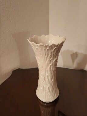 Lenox Ivory Porcelain Embossed Floral Scalloped Vase Made in USA